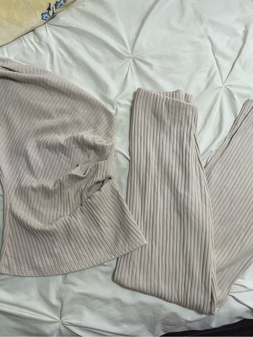 Ribbed Wide-Leg Leggings and top set - Light Beige
